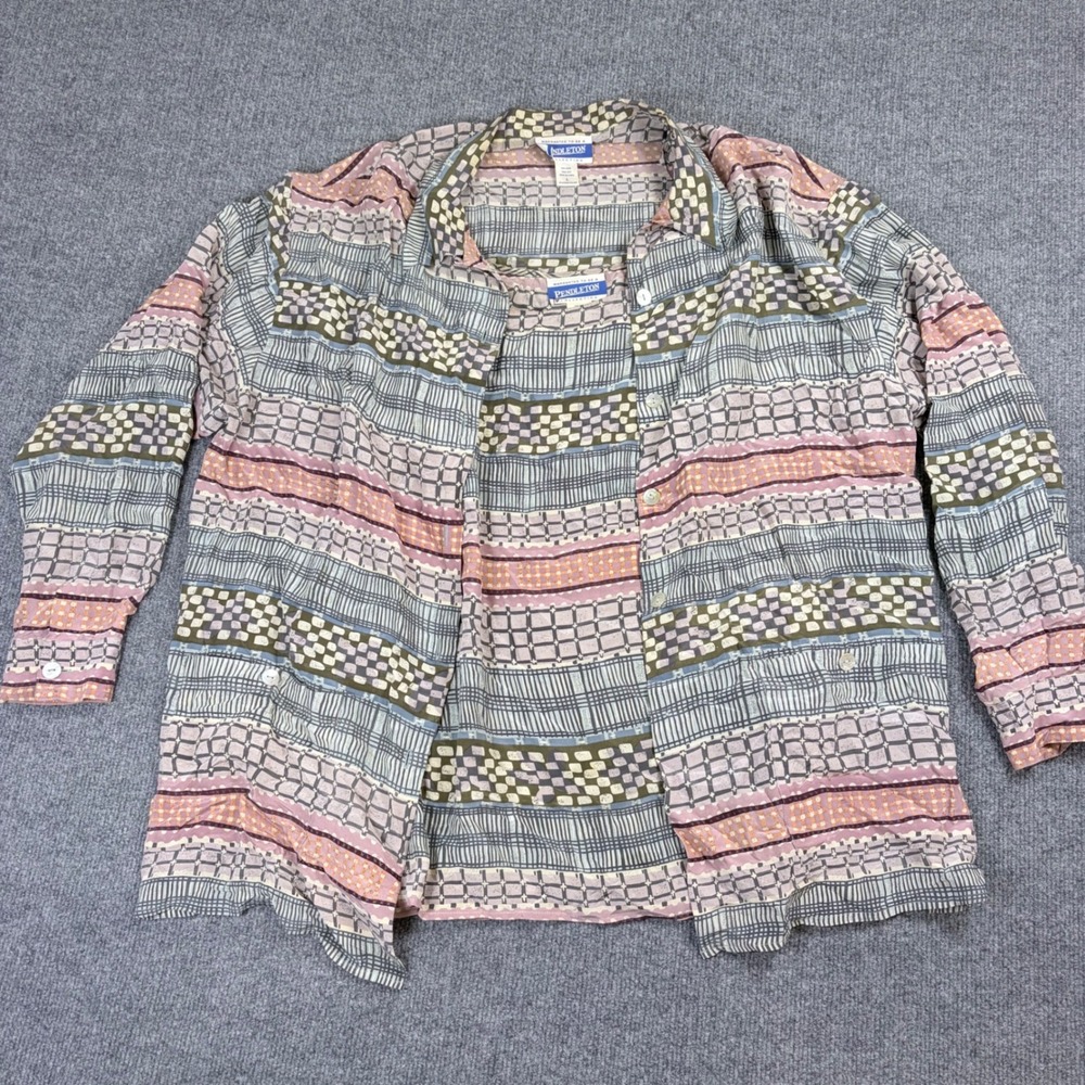 90s VNTG Pendleton 100% Silk 2 Piece Set Shirt Tank Striped Pink Purple L 16